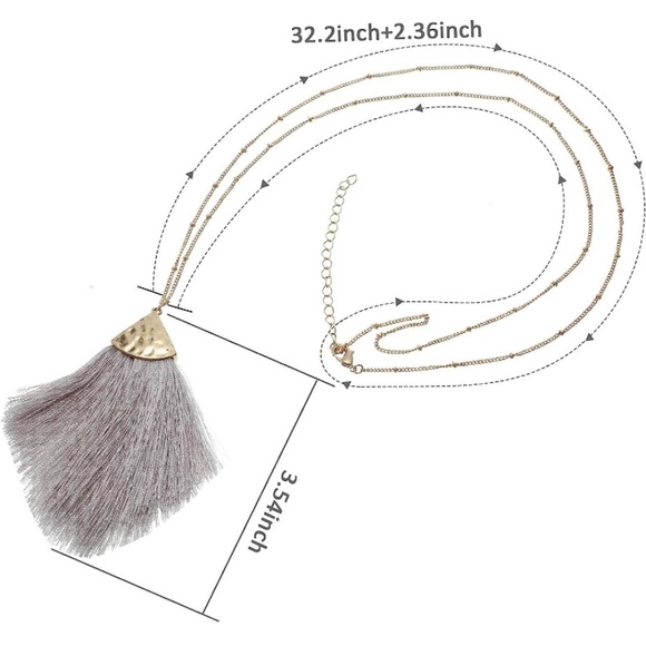 ✨NWT Silk Tassel Feathered Pendant Necklace Gold✨ Statement Necklace✨ Gift - Picture 3 of 5